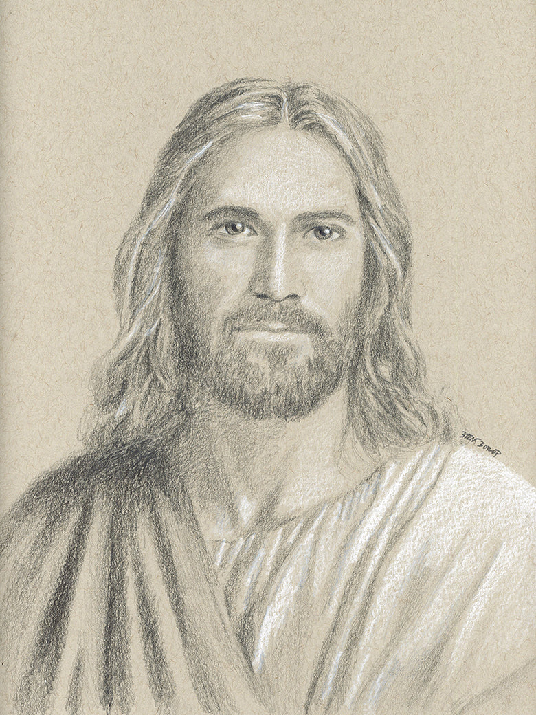 Portrait of Christ #19 - graphite and prismacolor original sketch